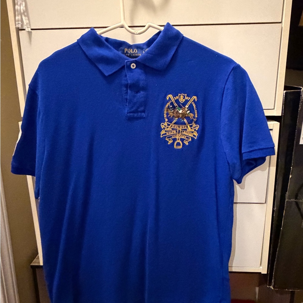 Ralph Lauren Men's Royal Blue Polo Shirt with Gold Emblem